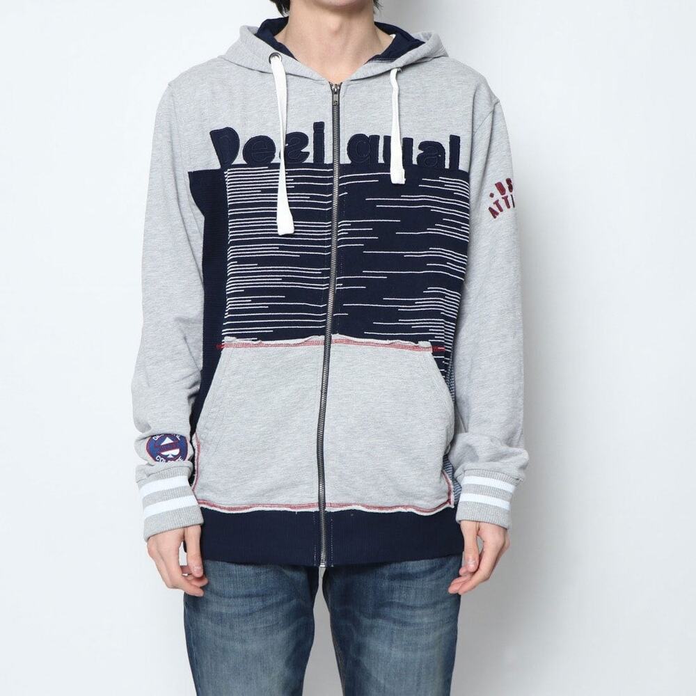 Desigual​ Men's Long-Sleeve Full Zip Hooded Sweatshirts Gray/Blue Size S NWOT